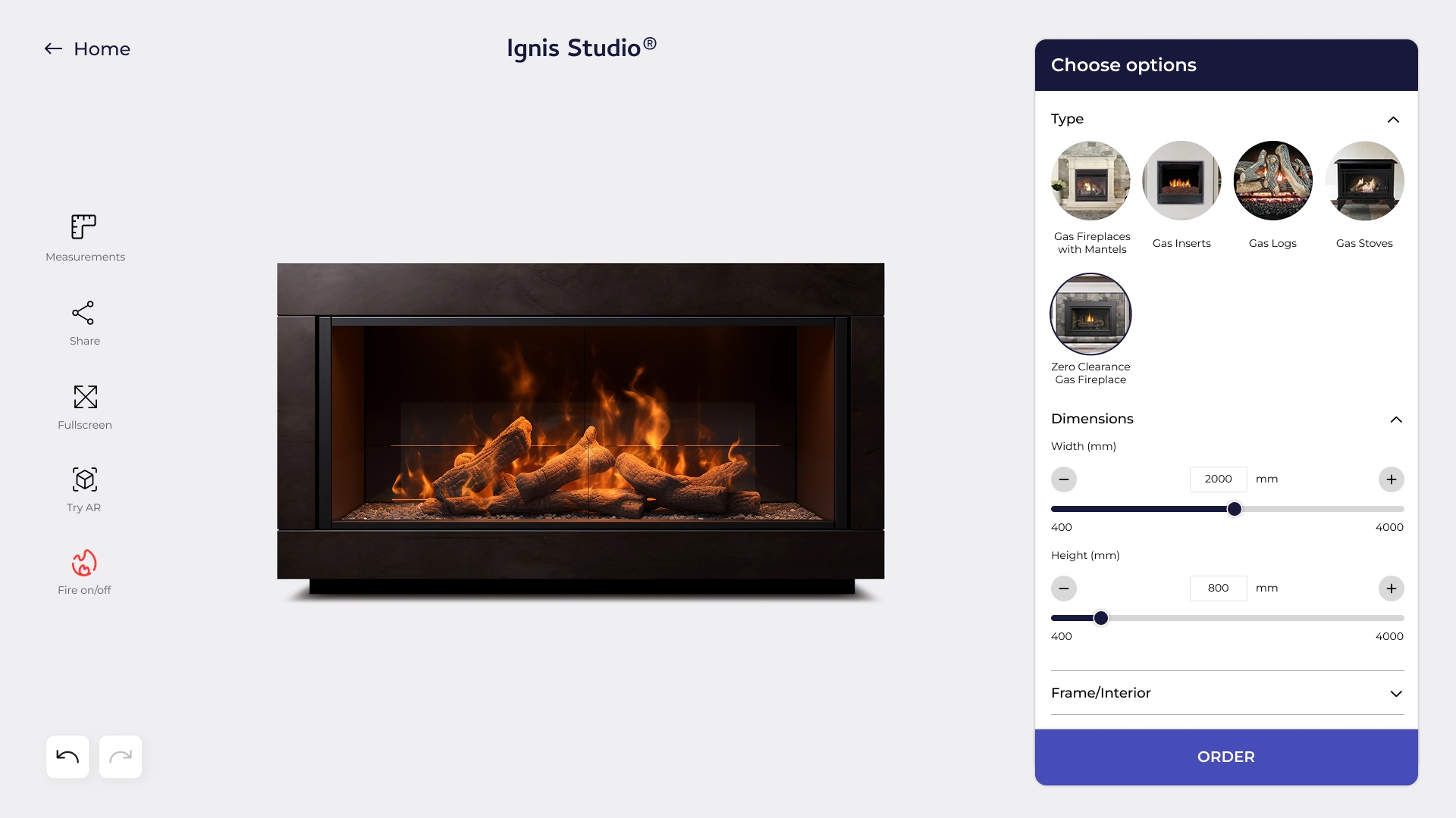 3D fireplace configurator