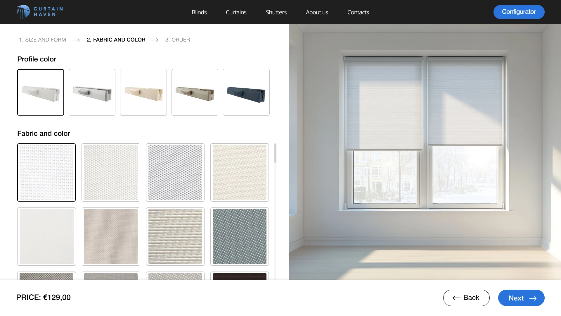 Roller shutters configurator
