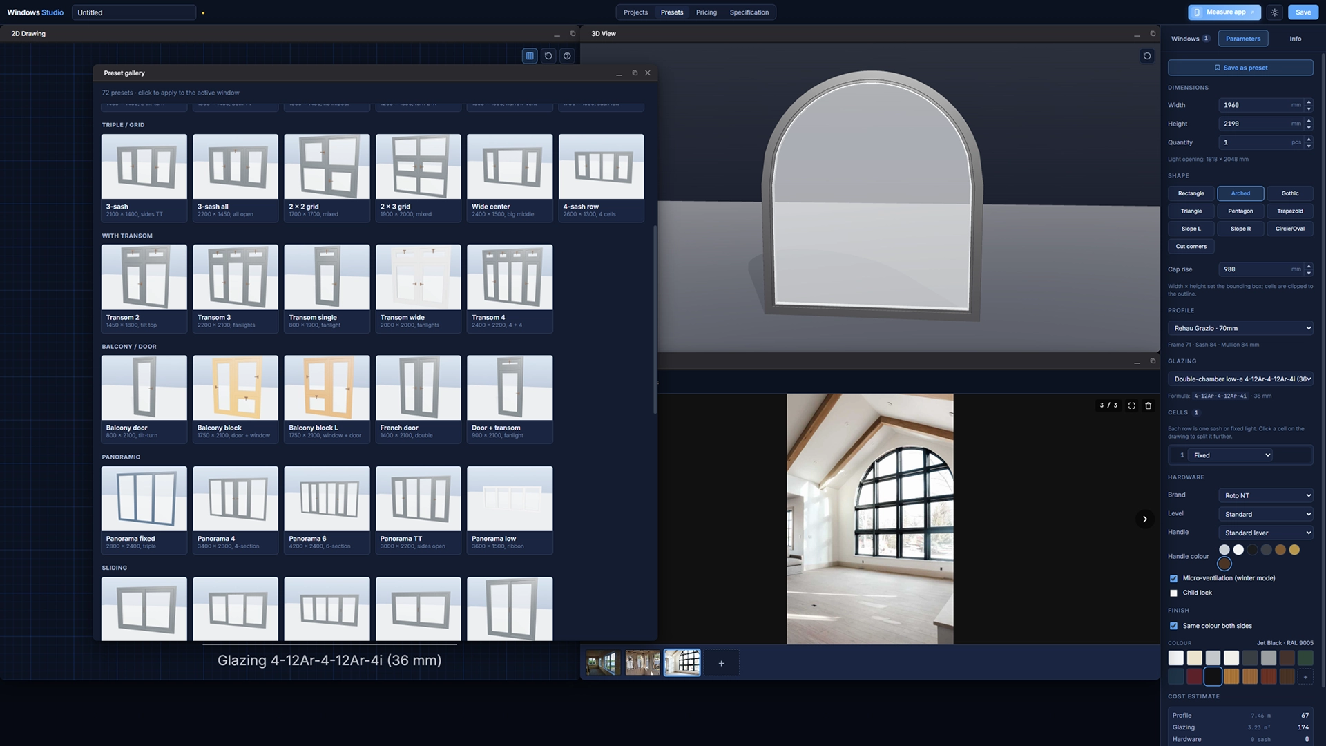 A program for quick window calculations and preparation of commercial proposals