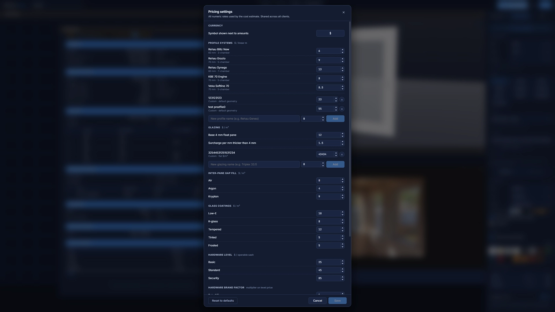 Automatic window cost calculation in the online program