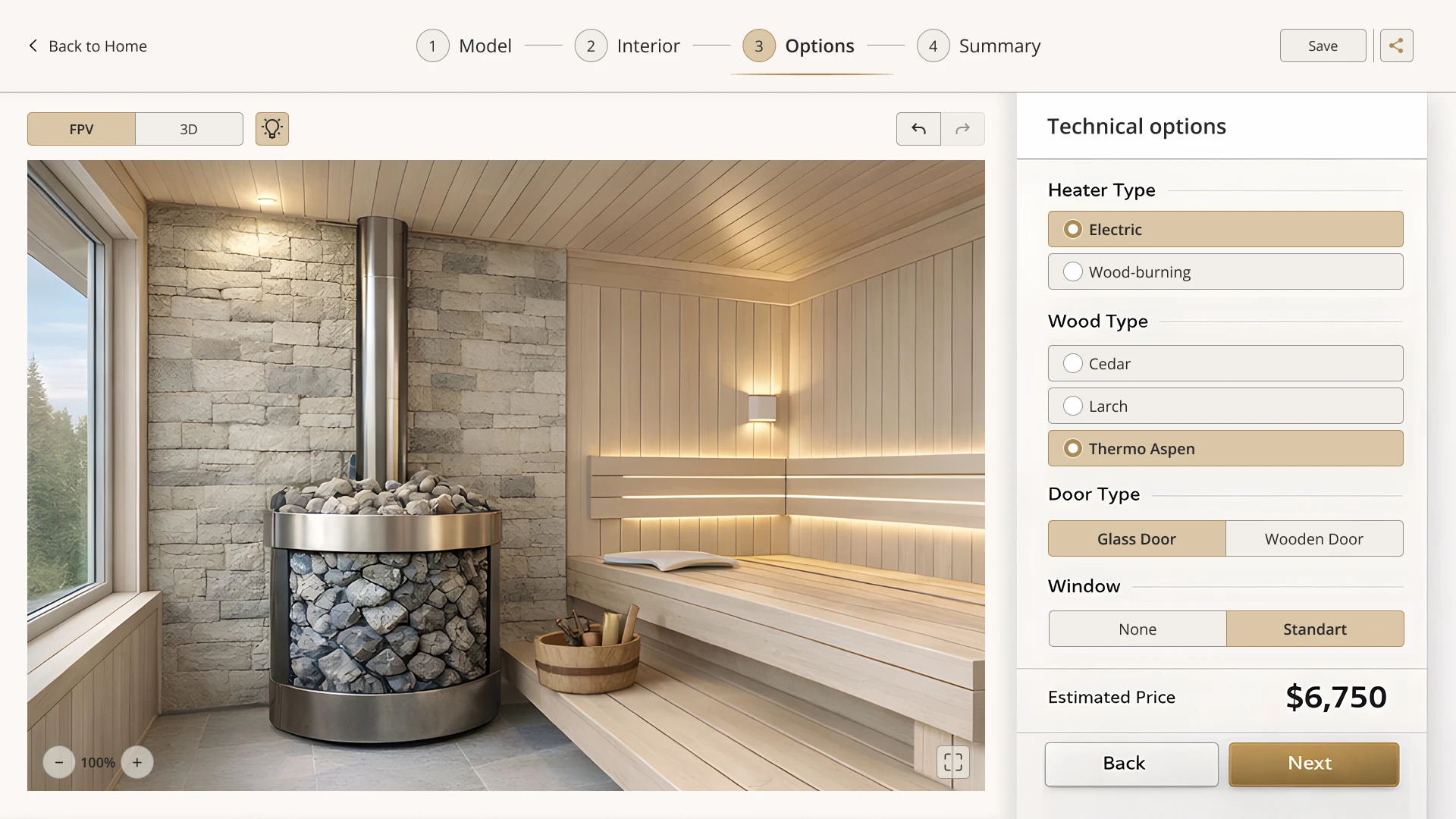 Creation of commercial configurators for saunas and bathhouses