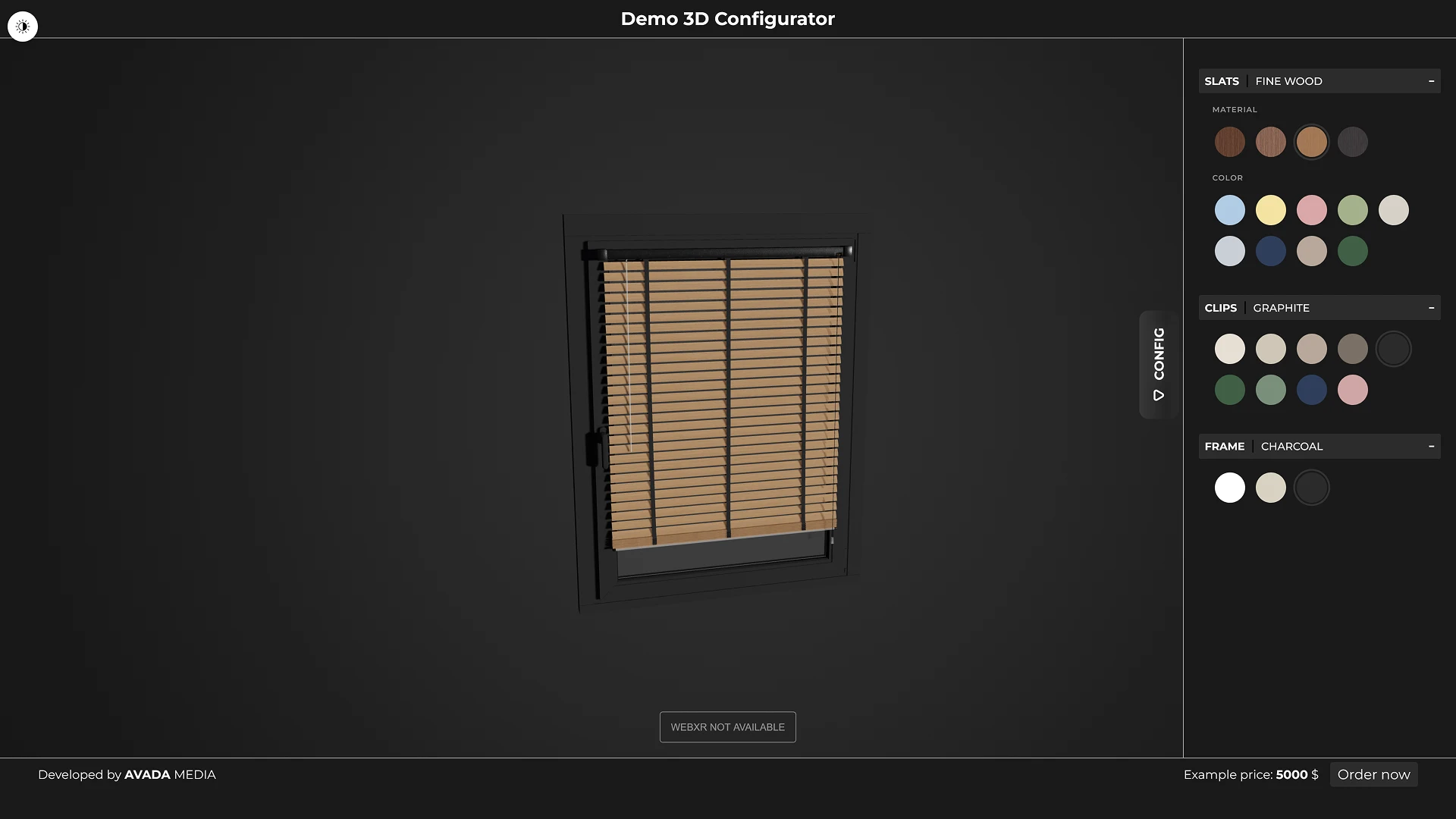 Настройка параметров модели в интерактивном онлайн-конфигураторе жалюзи