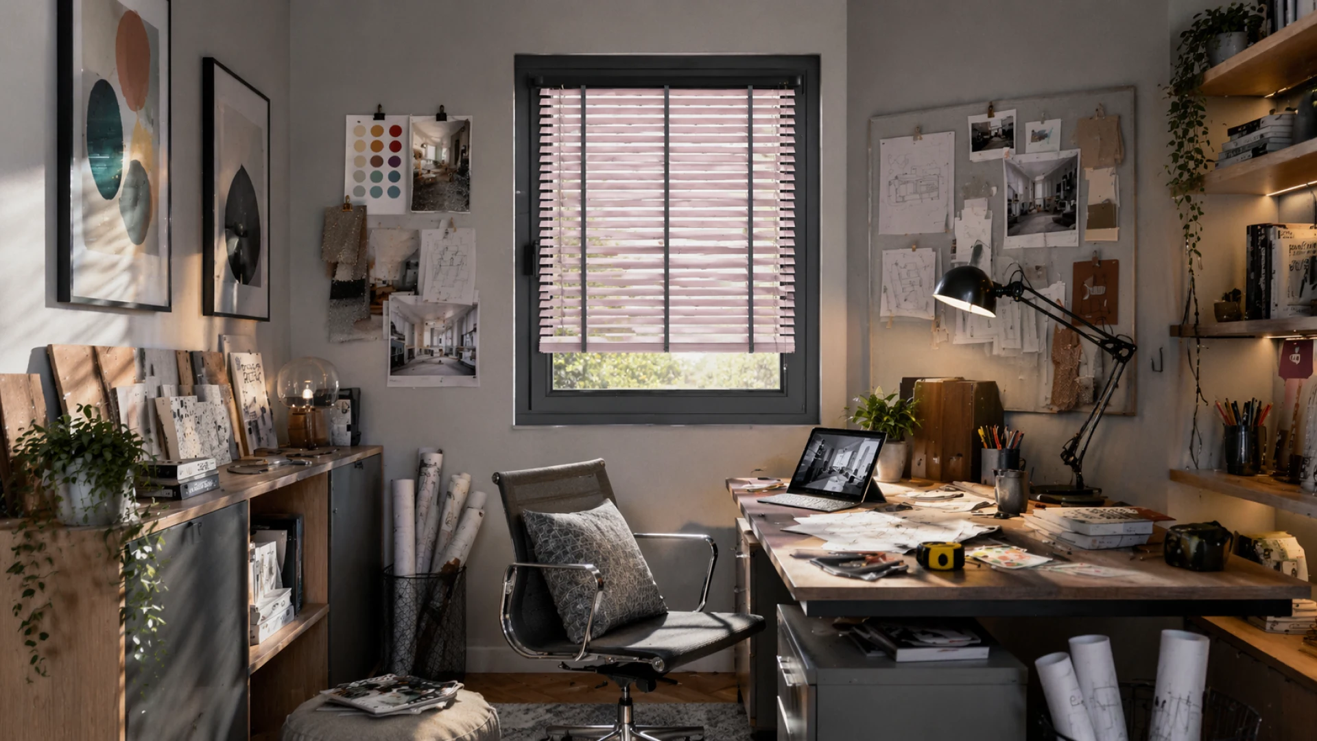 AI визуализация модели жалюзи в интерьере дизайнерской комнаты