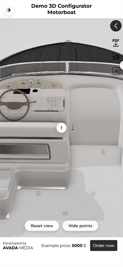 3D motorboat configurator mobile version