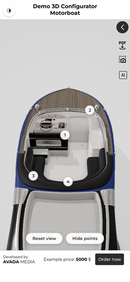 3D motorboat configurator mobile version