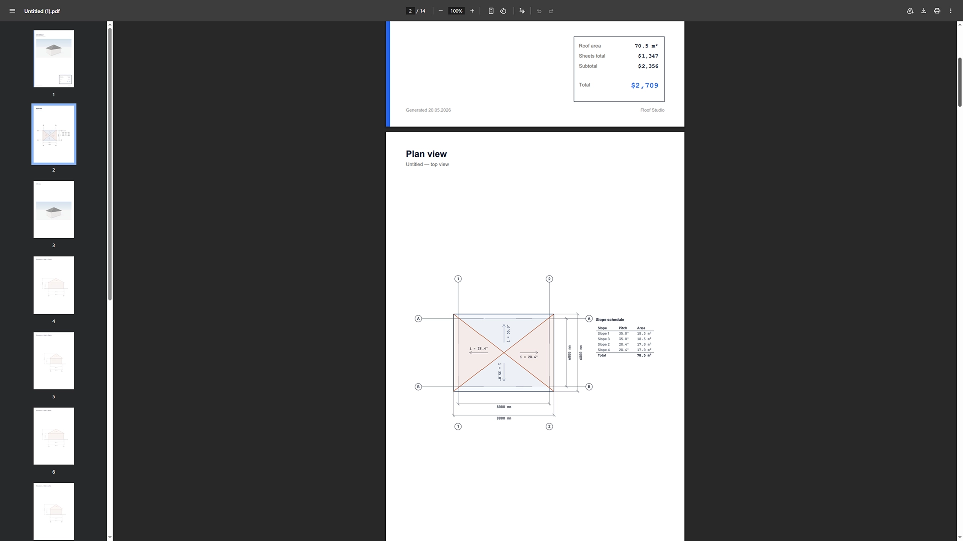 Generating PDFs and exporting documentation in a CAD system for roof manufacturing