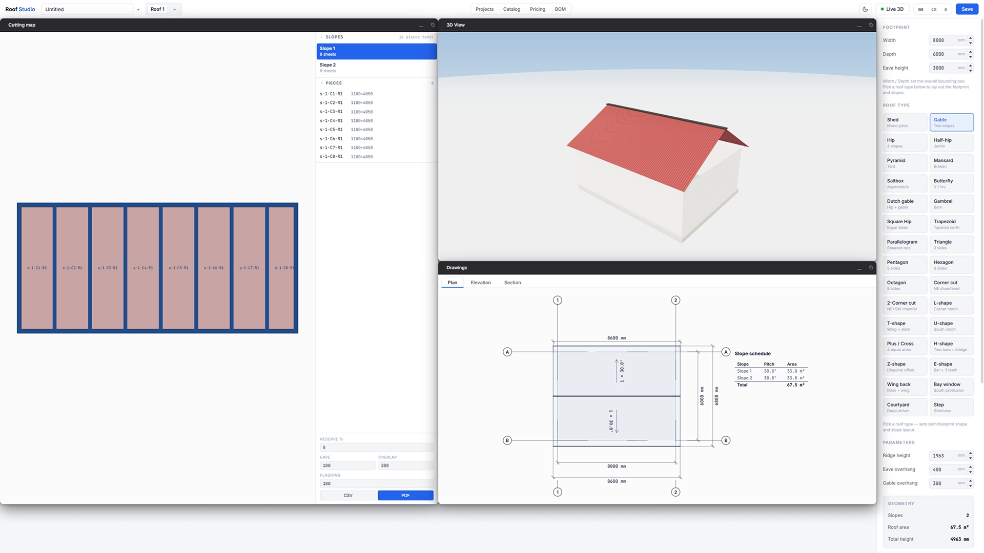 CAD/CPQ system for roof roofing production