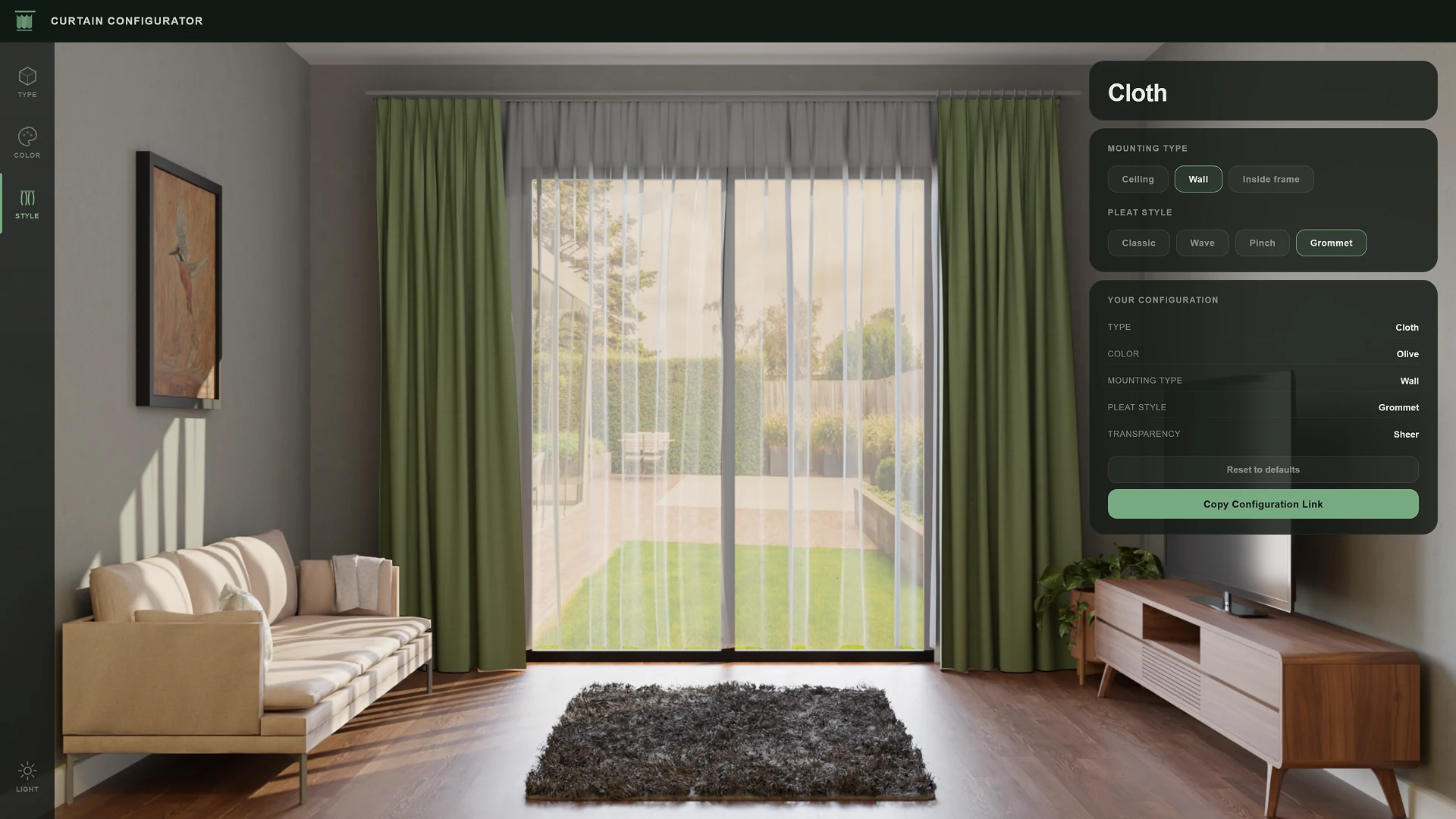 Development of a modern 2D curtain configurator