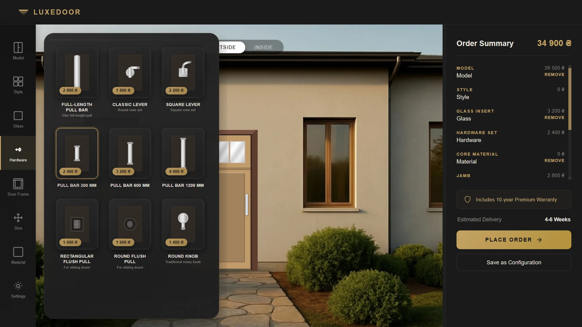 Door customization in configurator with instant preview of the result