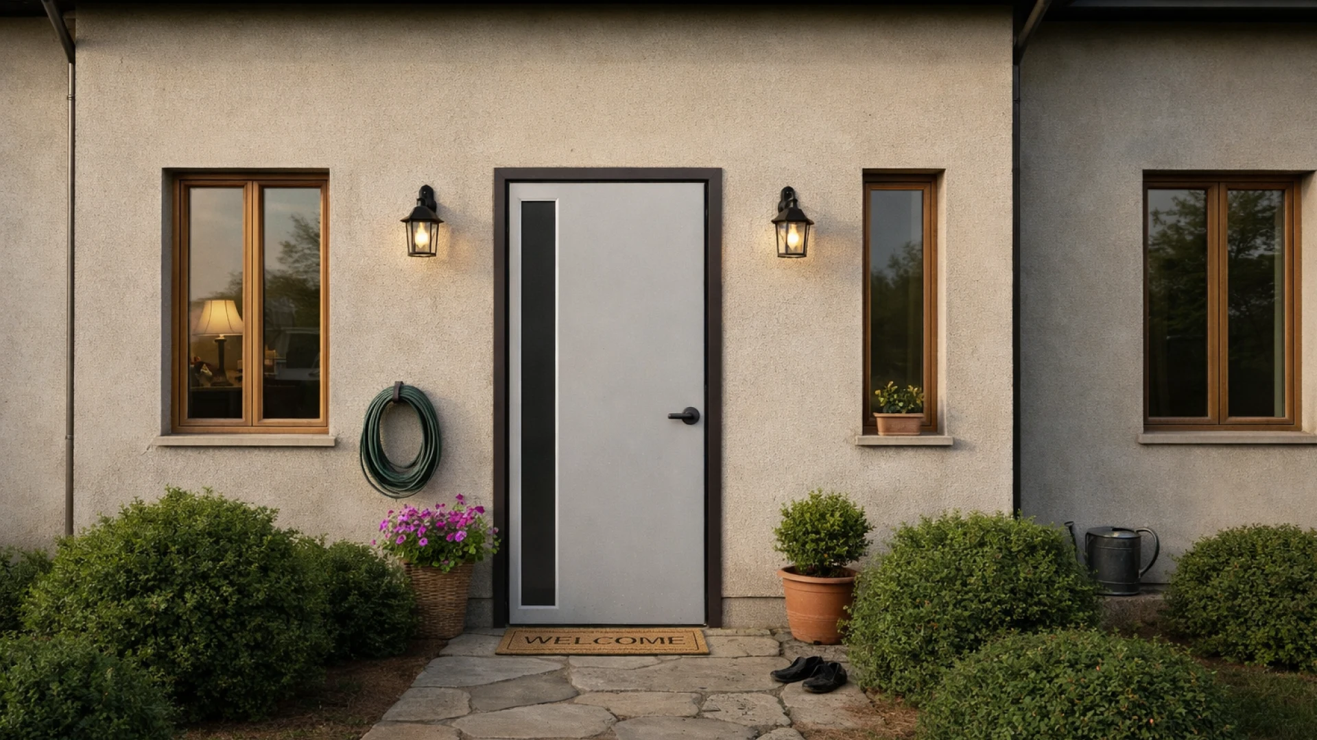 Modern exterior front door for a private house generated in LUXEDOOR configurator with realistic environment