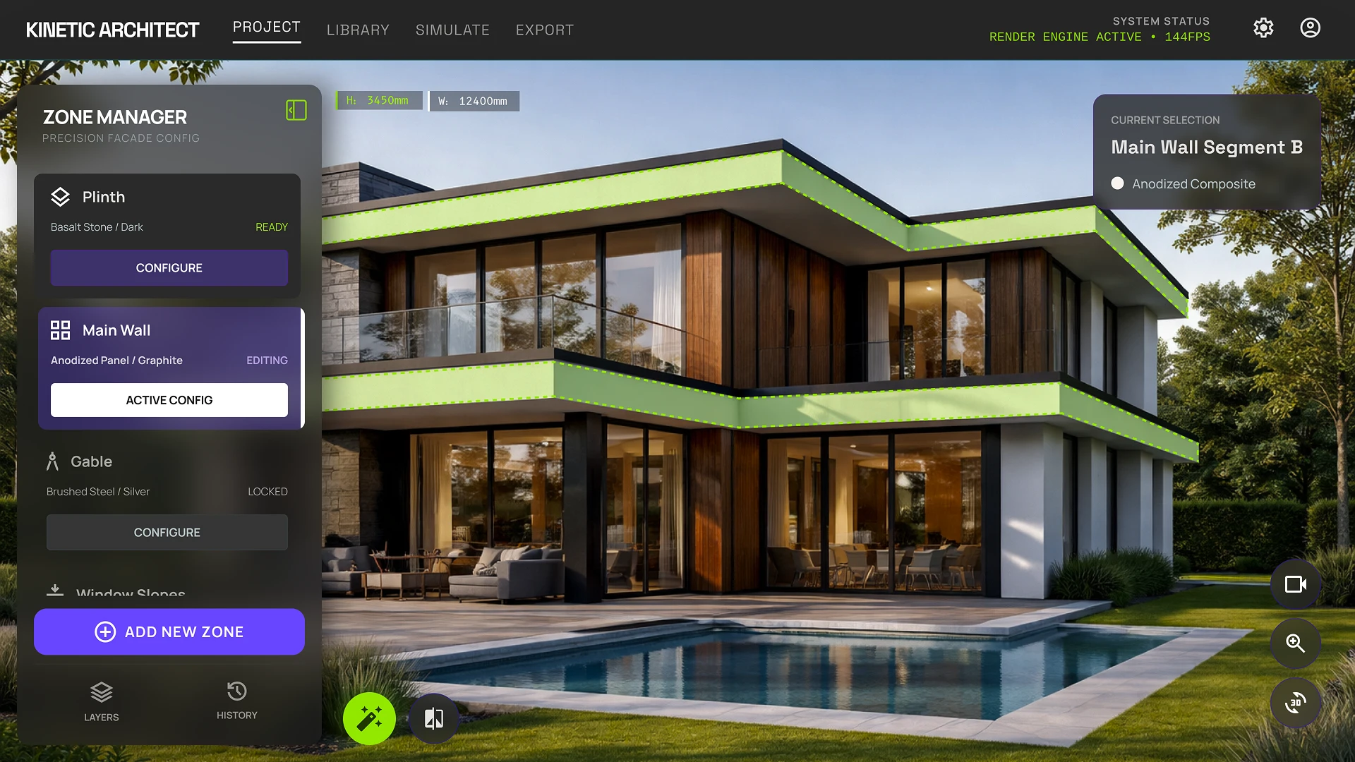 Interactive facade configurator with zoning – customize house segments, panels, and architectural elements