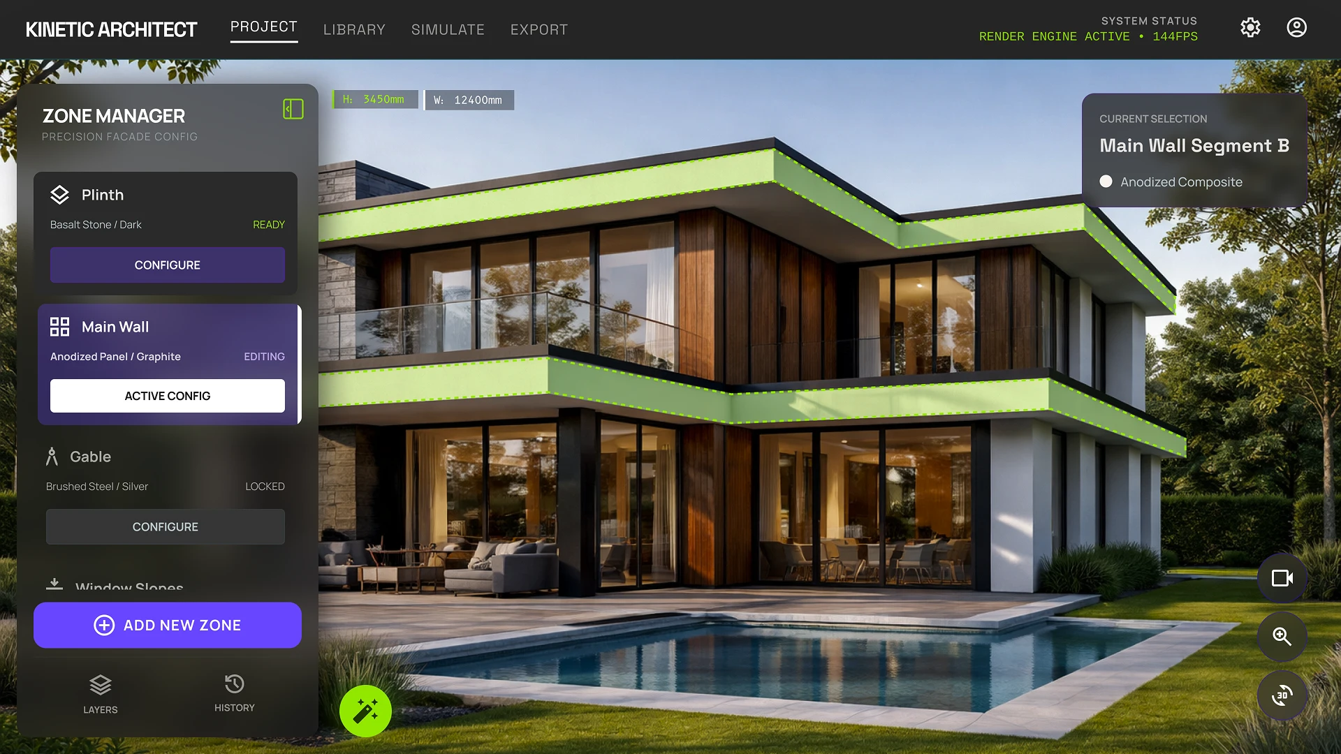 Interactive facade configurator with zoning – customize house segments, panels, and architectural elements