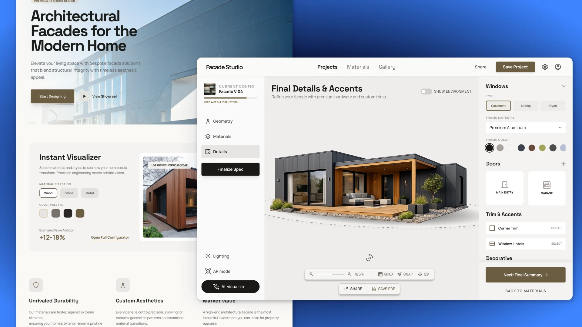 Developing a facade configurator for construction company websites – online selection of materials, parts, and home visualization