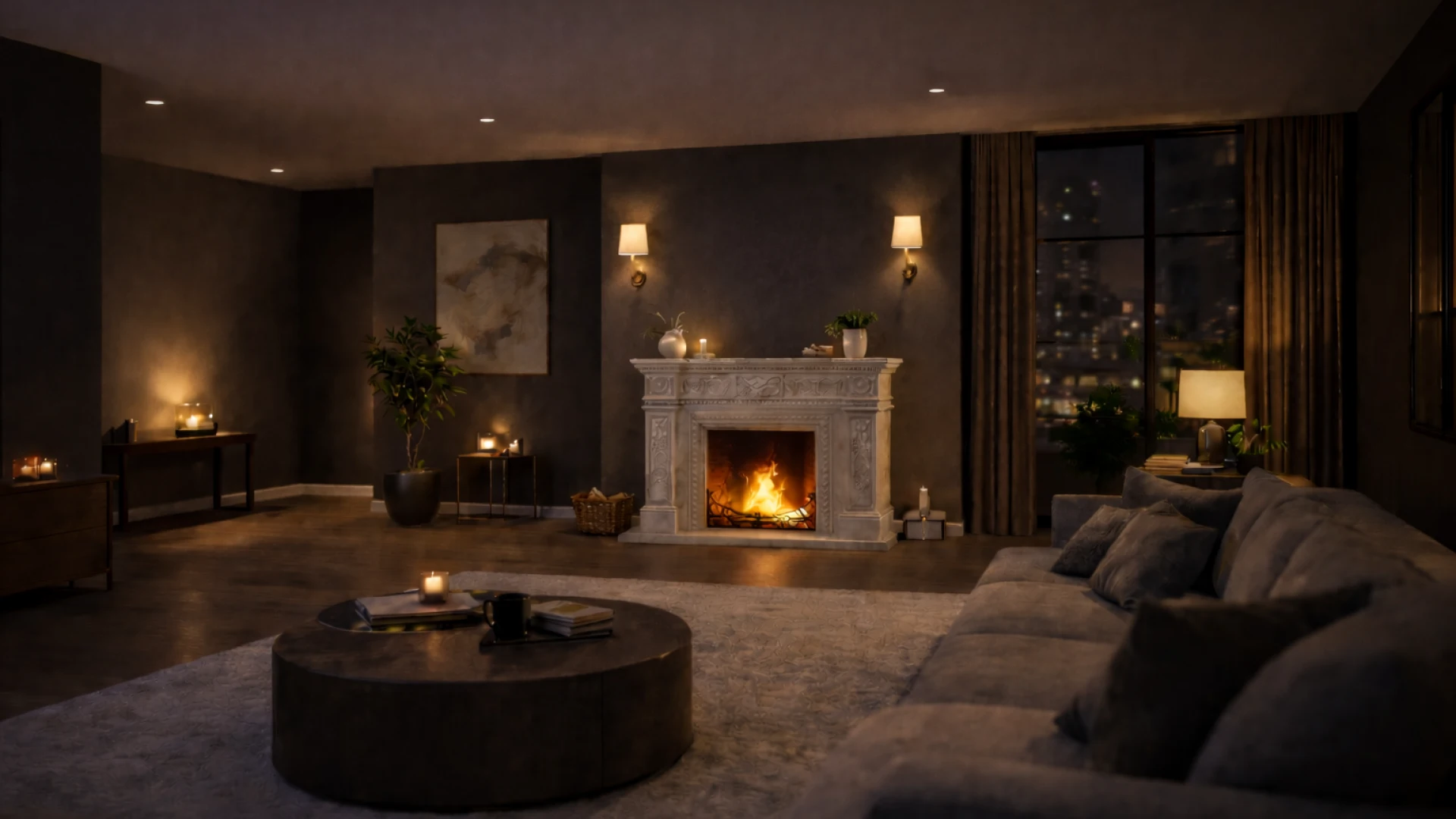 Fireplace visualization from a 3D builder in a residential interior