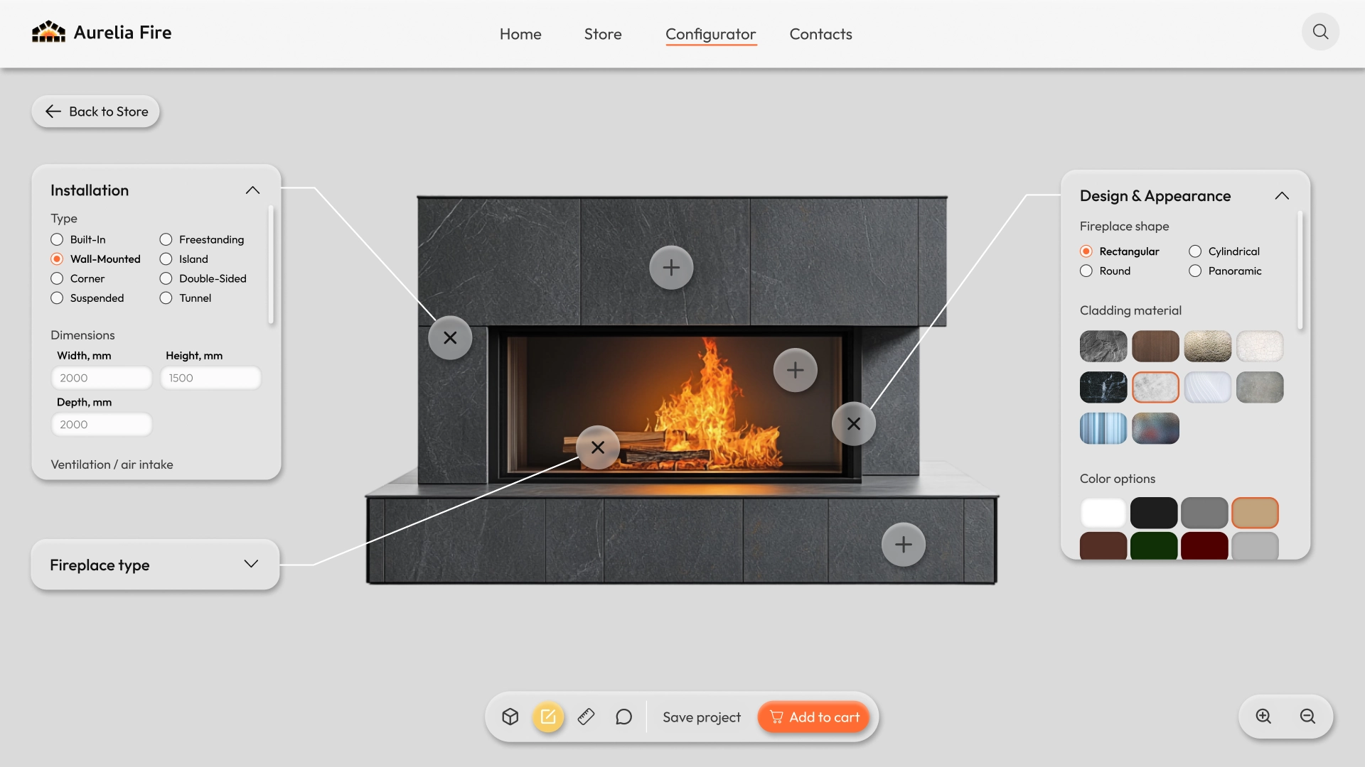 3D fireplace designer