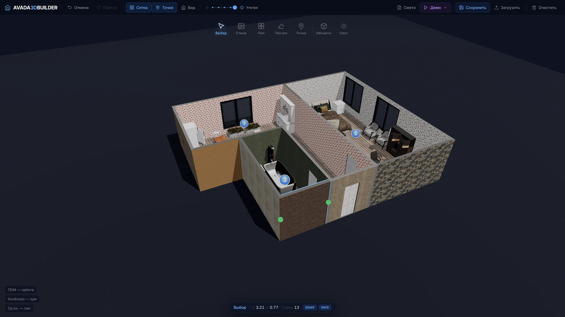 3D interior constructor online, demo of creating a house plan with furniture