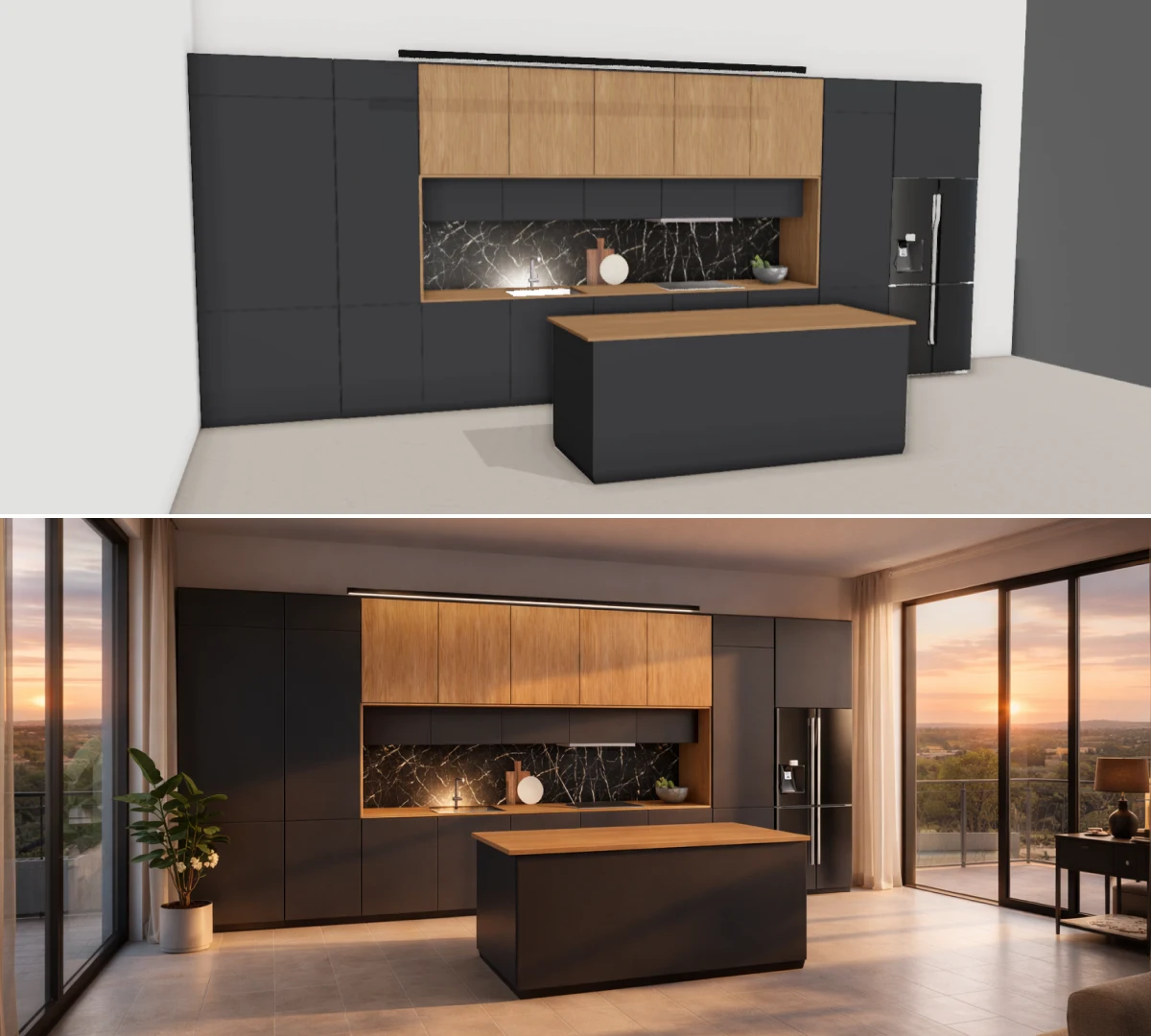 Online kitchen configurator – 3D model in a finished interior design