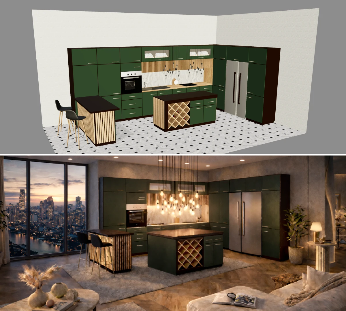 Modern kitchen configuration with AI visualization