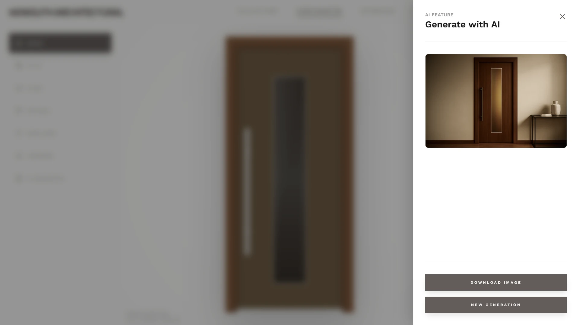 AI door visualization in the Monolith Architectural configurator with automatically generated interior preview