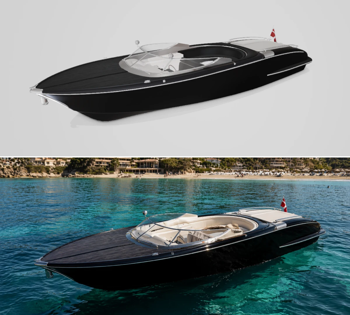 AI визуализация лодки на основе конфигурации в 3D конфигураторе