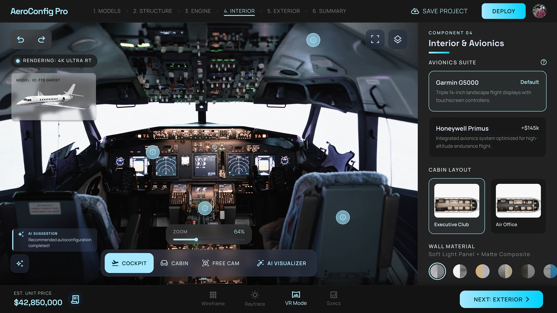 Setting up aircraft technical parameters in the online configurator