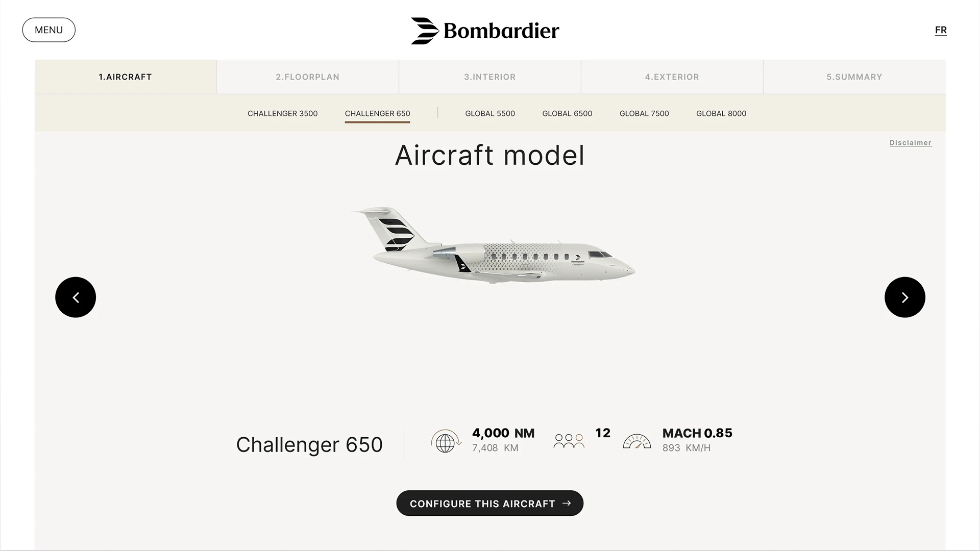 Bombardier Aircraft Online Configurator – Choose your model and basic parameters