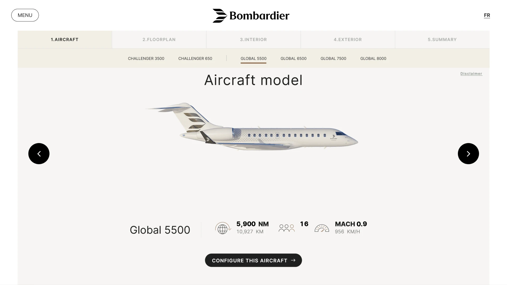 Bombardier Aircraft Online Configurator – Choose your model and basic parameters