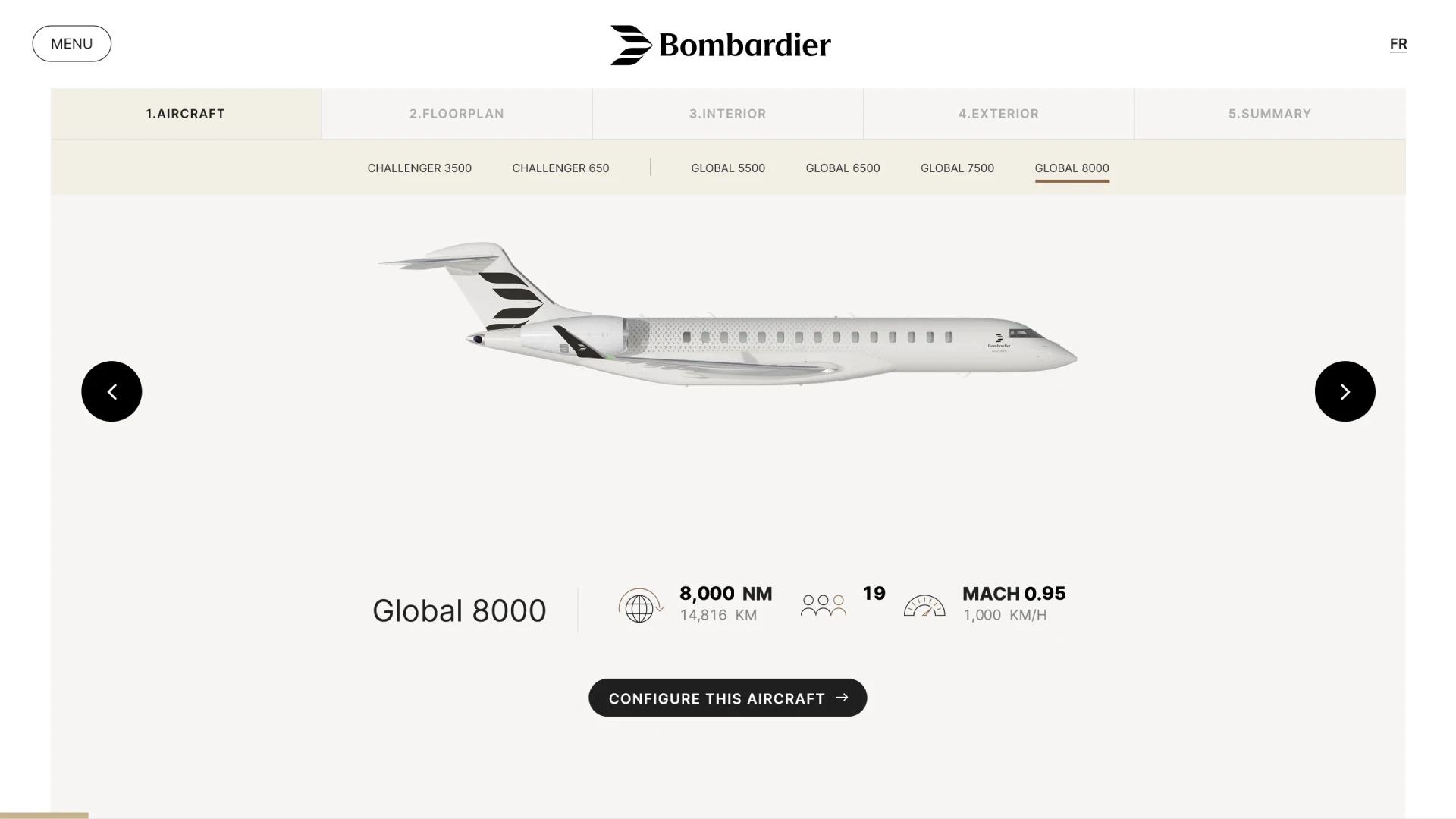Bombardier Aircraft Online Configurator – Choose your model and basic parameters