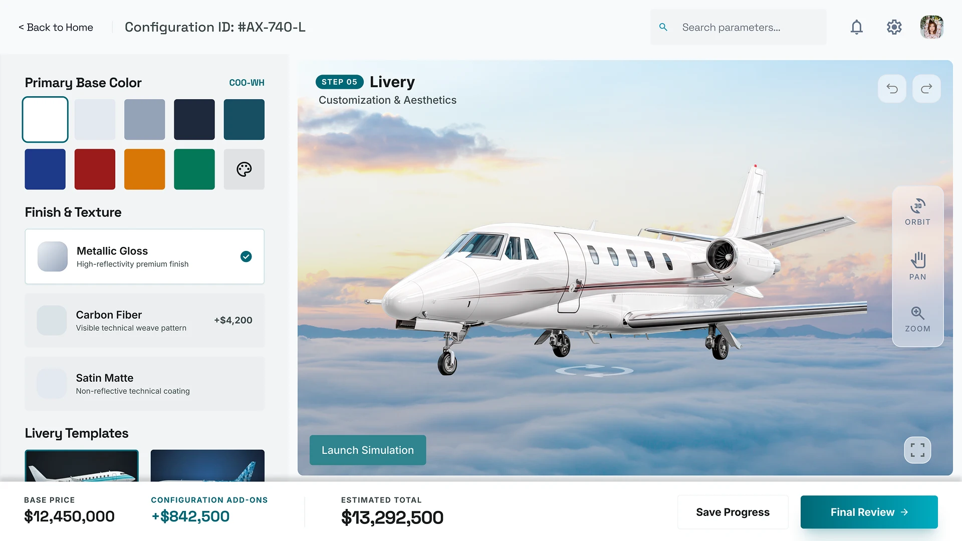 3D aircraft configurator with interactive viewing and customization