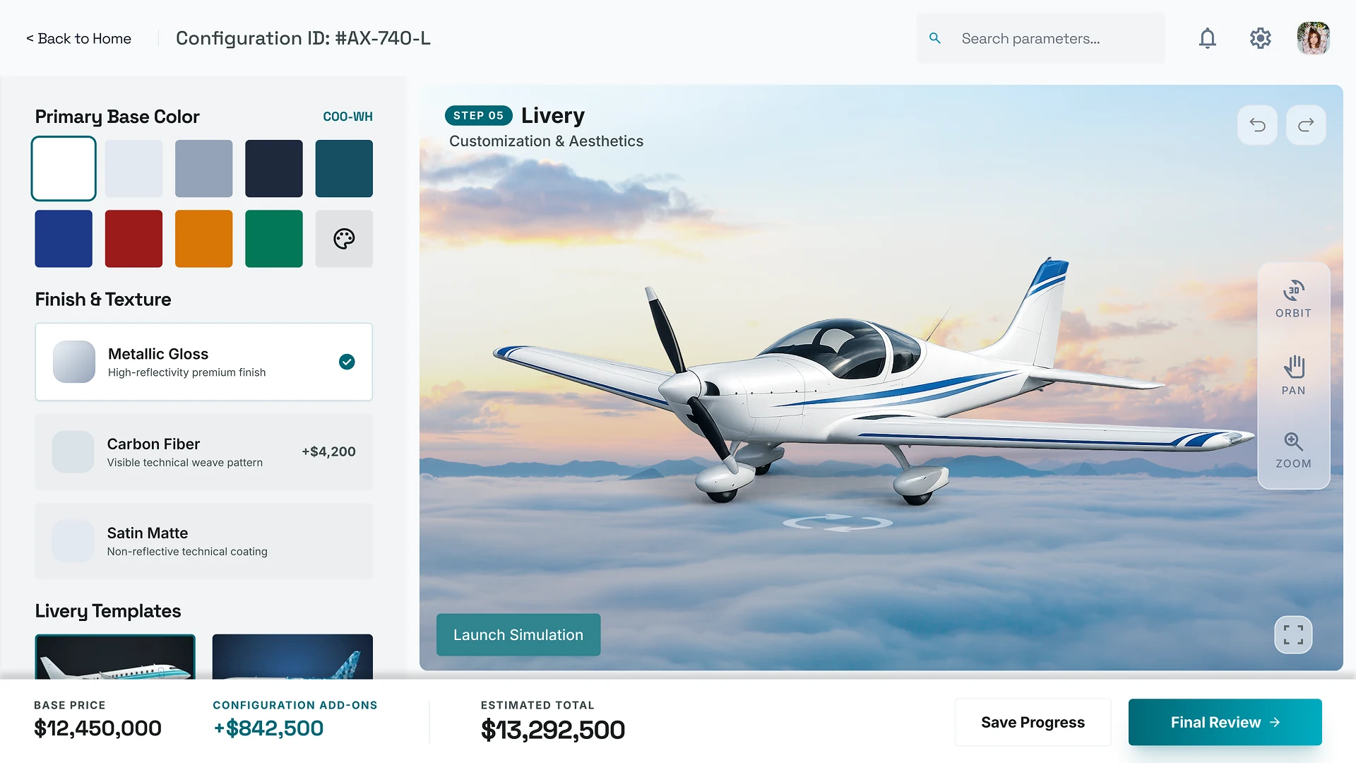 3D конфигуратор самолета с интерактивным просмотром и настройкой