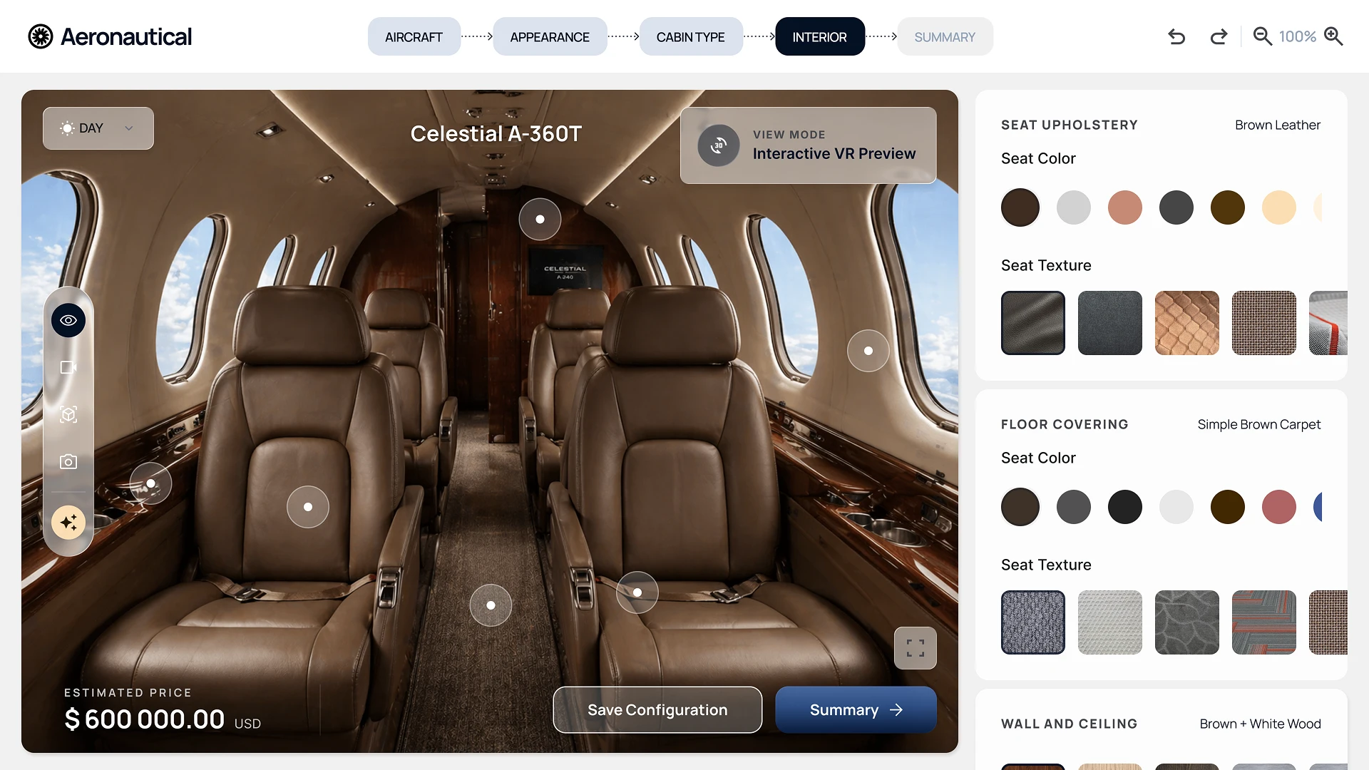 Конфигуратор кабины самолета – настройка интерьера и сидений