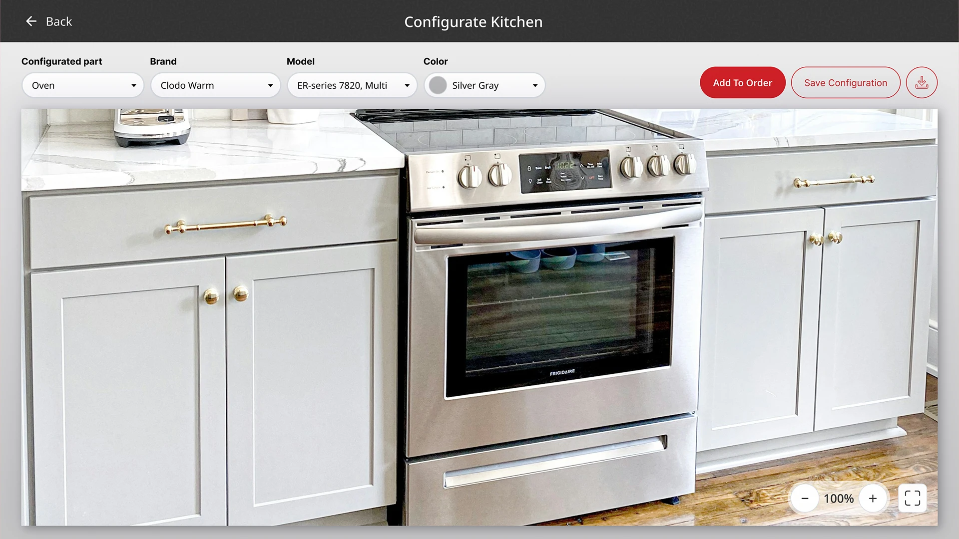 Raster kitchen configurator for selecting appliances