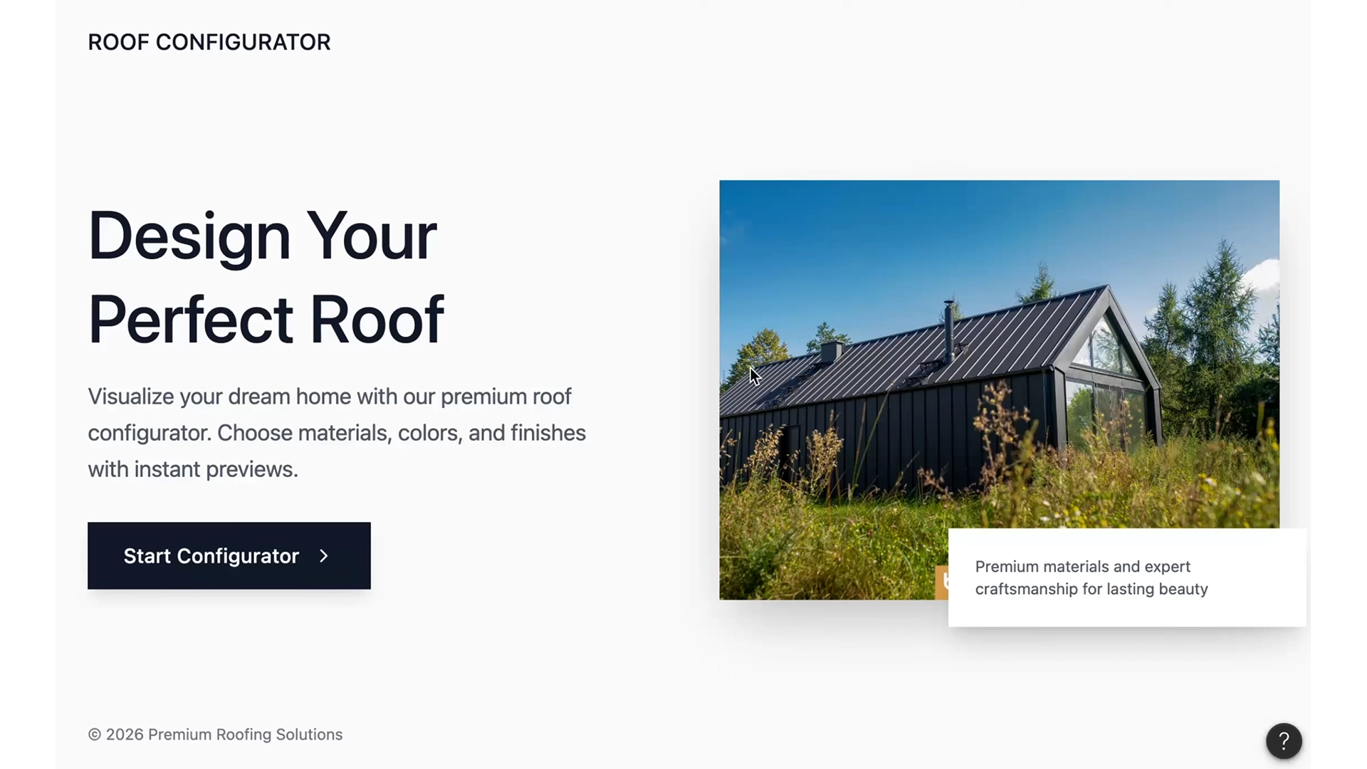 Roofing materials configurator based on pre-render technology
