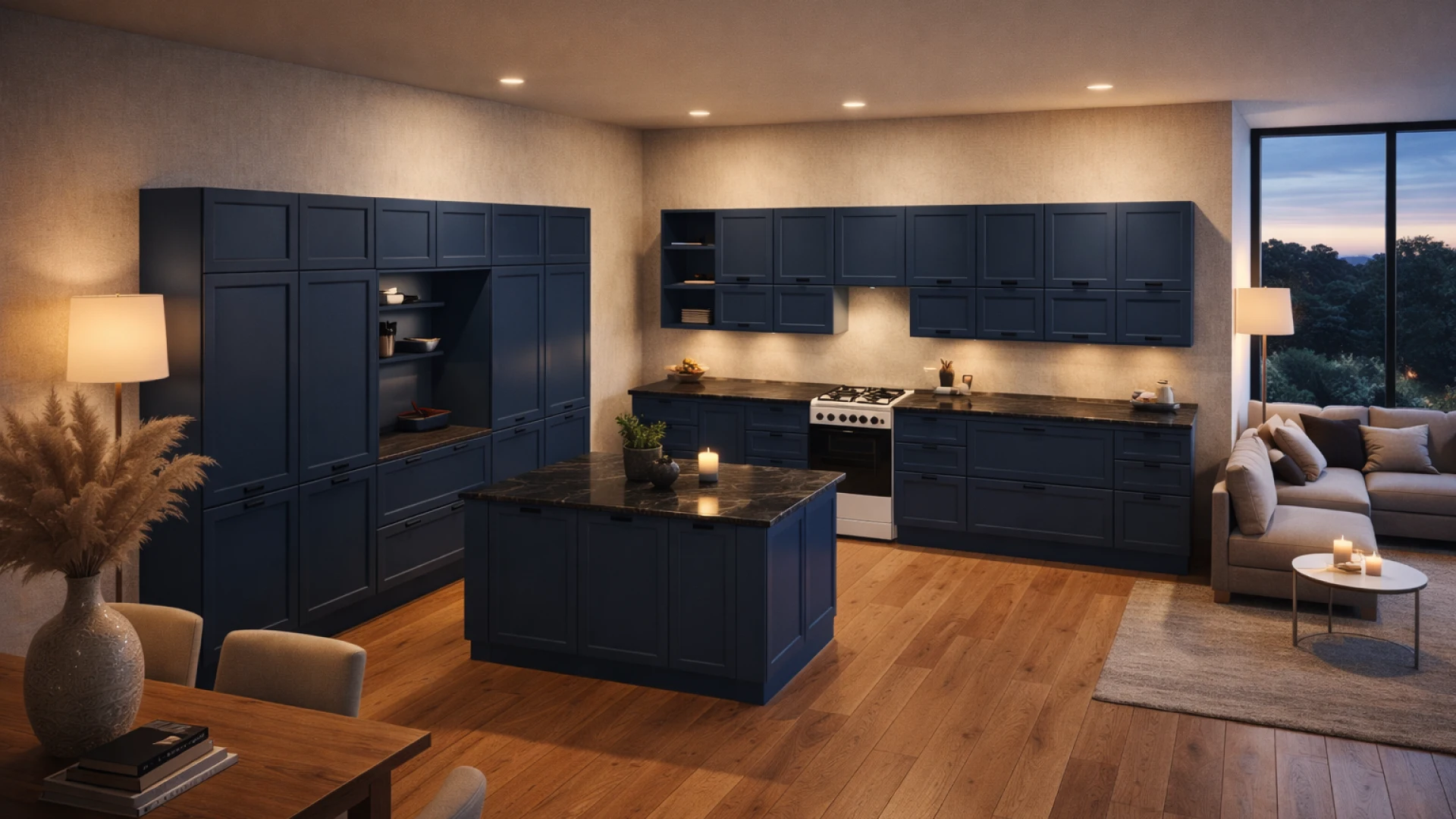 Modern kitchen with island in a 3D visualization