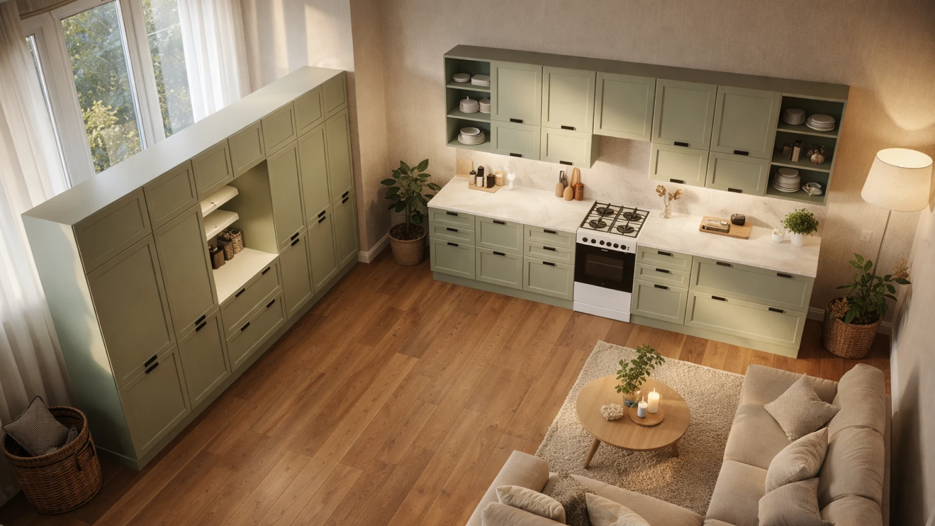 Minimalist kitchen from a 3D configurator in an apartment