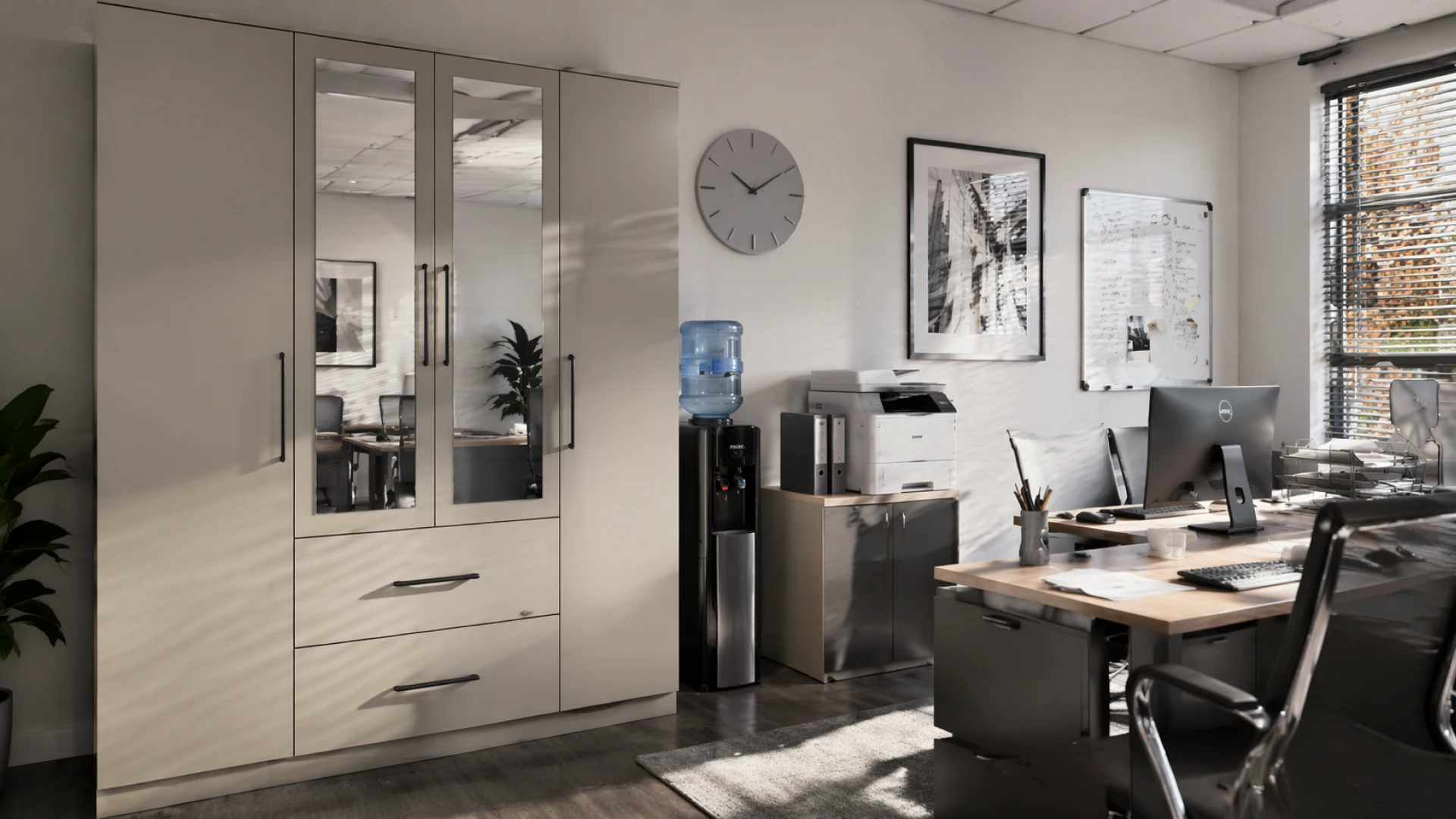 Office interior with wardrobe after creation in the configurator (AI visualization)