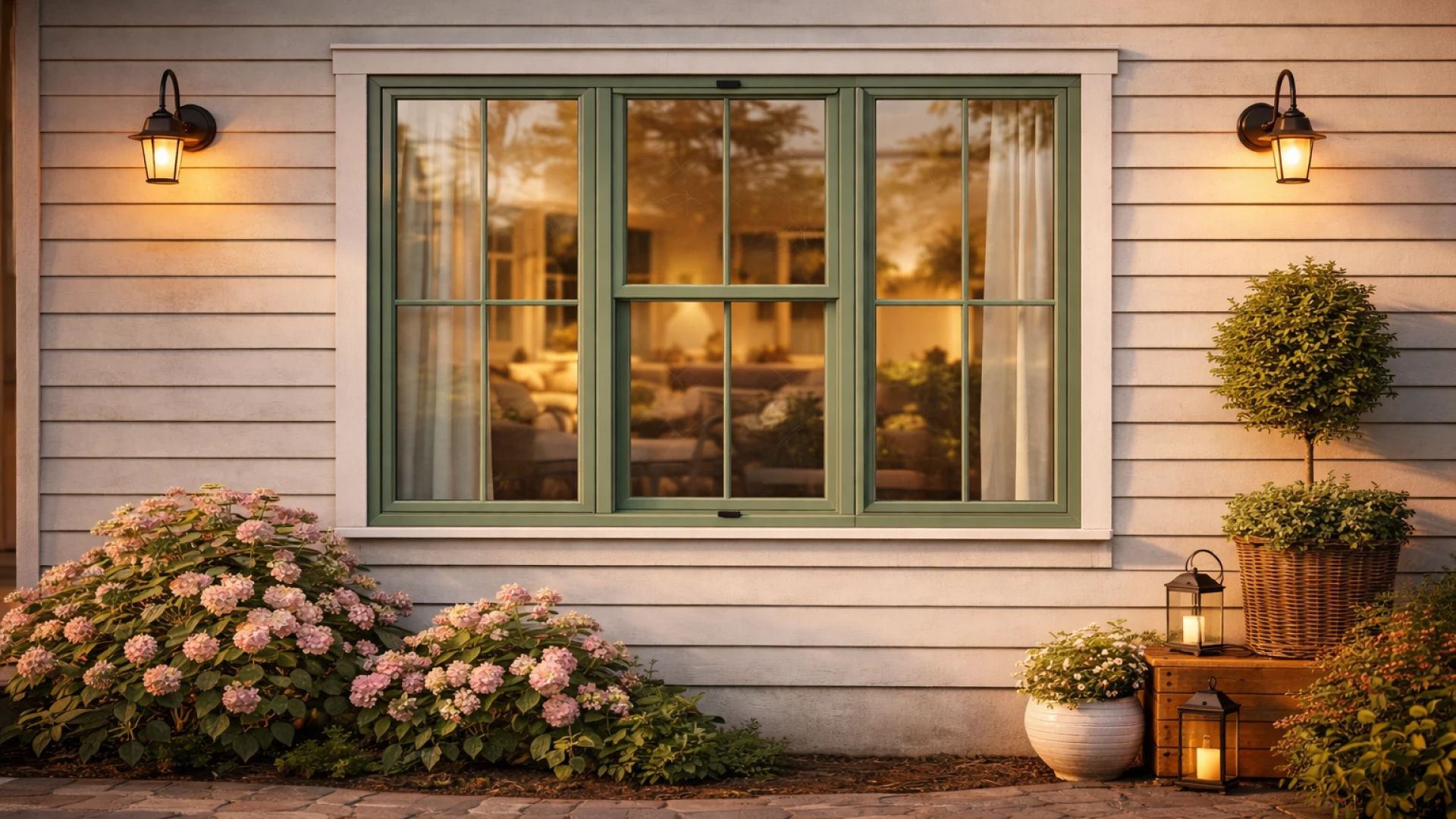 Photorealistic render of a green exterior house window created with a 2D online window configurator