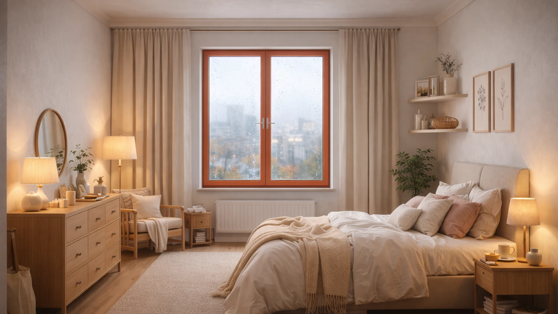 Photorealistic render of a modern bedroom window created from a 2D window configurator design