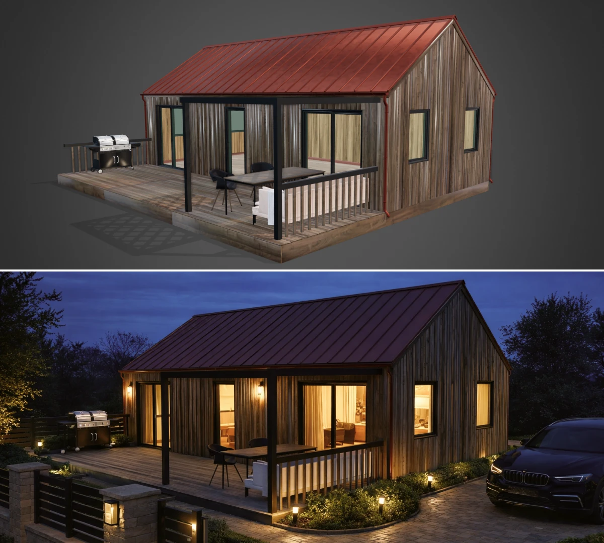 House visualization from a 3D configurator in a photorealistic environment