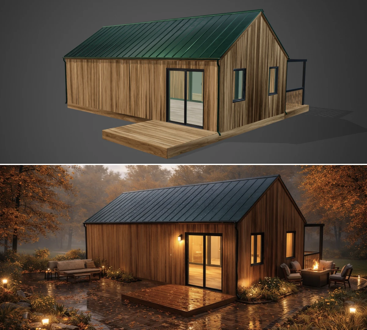 Transforming a 3D house model into a photorealistic image using AI